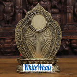 White Whale Brass Throne Blessing Buddha in Ornate Robe Embedded With Semi Precious Stone