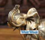 White Whale Leaf Carved Elephant in Glazing Aura Finish