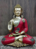 White Whale Brass Buddha Statue Blessing Murti for Home Decor Entrance Office Table Living Room Meditation Luck Gift Feng Shui - Large