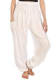 Whitewhale Unisex's Cotton Solid Smocked Waist Boho Harem Pants