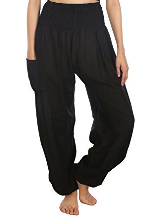 Whitewhale Unisex's Rayon Solid Smocked Waist Boho Harem Pants