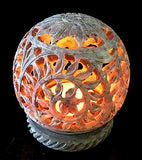 White Whale Hand Carved Floral Design Filigree Mesh Lattice Work Soft Stone Spherical Round Ball Incense Stick Tea Light Candle Burner Holder Stand