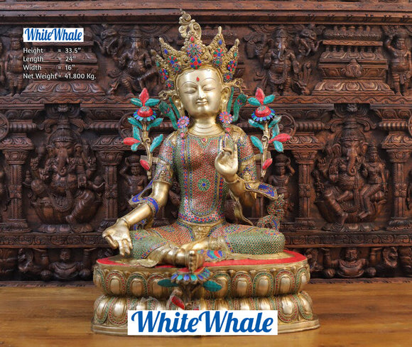 White Whale Tara Buddha Blessing Idol Tibetan Buddhism Yin Kwan Goddess Buddhist Statue