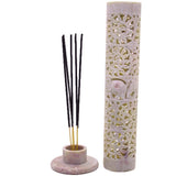 White Whale Marble Soapstone Incense Stick Holder Agarbatti Stand Tea Light Burner. Perfect Handmade Elephant Floral Carving for Puja and Home Decor-Assorted