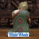 White Whale Brass Reflection Buddha in Thinking Position With Semi Precious Emerald Stone Inlay Work