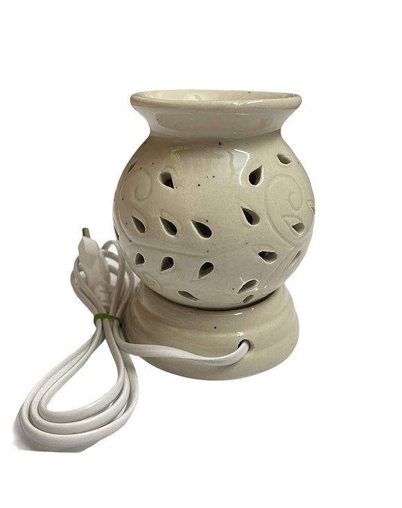 White Whale Ancient Matki Shape Electric Ceramic Aroma Oil Diffuser with Bulb Natural Air Fragrance for Office, Home Decor, Spa, Living Room