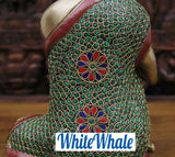 White Whale Brass Reflection Buddha in Thinking Position With Semi Precious Emerald Stone Inlay Work