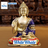 White Whale Brass Buddha With Semi Precious Stone - High Gloss Finish