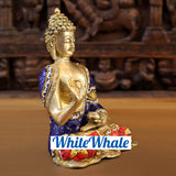 White Whale Brass Buddha With Semi Precious Stone - High Gloss Finish