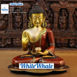 White Whale Brass Blessing Buddha - sitting on a earth (Gold and copper finish)