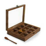 White Whale Spice Box With 12 Containers & Spoon In Sheesham Wood