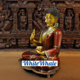 White Whale Brass Blessing Buddha - sitting on a earth (Gold and copper finish)