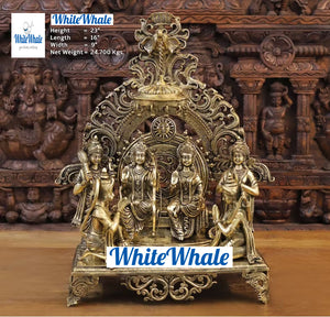 White Whale Brass Radiant Rambhadraya Darbar (Chamber of Lord Ram) with Lord Hanuman & Lakshman Revering their Lord Ram