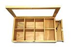 White Whale Tea Box Storage Natural Tea Chest Tea Bag Holder Glass Window with An Antique Brass Little Spoon.