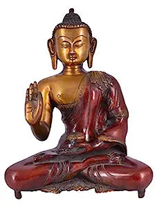 White Whale Brass Buddha Statue Murti for Home Decor Entrance Office Table Living Room Meditation Luck Gift Feng Shui Home Décor