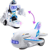 White Whale Bump and Go Transforming Aircraft to Robot Toy with 3D Light & Sound, Battery Operated Musical Aeroplane Robot Toy for Kids Toddlers Airplane Boing Robot Toy - Airbus Robot Toy(Assorted)