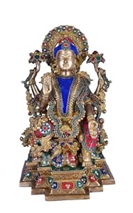 White Whale Brass Lakshmi Statue with Stonework,Big Large Size Goddess Laxmi Idol Brass, Hindu Goddess of Money, Wealth, Abundance & Prosperity.