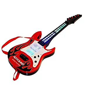 White Whale Rockband Music and Lights Guitar Toy, Big Red for Girls Kids Guitar Musical Toy with Mic Boys, Girls Learning to Play, 17 Inches, Battery Operated Music (Printed Guitar - Multi Color-Assorted)