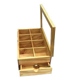White Whale Tea Box Storage Natural Tea Chest Tea Bag Holder Glass Window with An Antique Brass Little Spoon.
