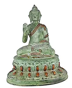 White Whale Brass Buddha Statue Murti for Home Decor Entrance Office Table Living Room Meditation Luck Gift Feng Shui Home Décor