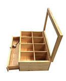 White Whale Tea Box Storage Natural Tea Chest Tea Bag Holder Glass Window with An Antique Brass Little Spoon.