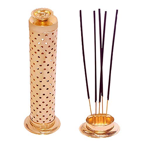 White Whale Safety Agarbatti Stand with Dhoop Holder on Top Gold Plated