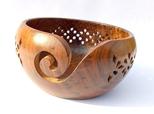 White Whale Handmade Indian Rosewood Wooden Yarn Bowl, Knitting Yarn Holder and Organizer - Perfect For Mother's Day! 6 x 3 Inches