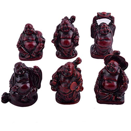 White Whale 6 Small Buddha Figurines Feng Shui Resin Rosewood
