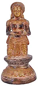 White Whale Brass Deeplaxmi Statue/Hand Carved Religious Standing Goddess Lakshmi/Diwali Oil Lamp Laxmi/Diya Holding Lady/Temple Decor Art