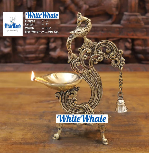 White Whale Brass Peacock Phoolwari Lamps (Diyas)  | Temple Diyas