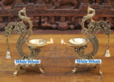 White Whale Brass Peacock Phoolwari Lamps (Diyas)  | Temple Diyas