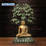 White Whale Brass Brahmi Vriksha Guatama (Lord Buddha Under a Divine Tree) Holding a Bowl of Elixir-Original Handmade