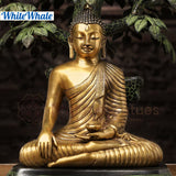 White Whale Brass Brahmi Vriksha Guatama (Lord Buddha Under a Divine Tree) Holding a Bowl of Elixir-Original Handmade