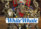 White Whale Brass Flamboyant Ganesha Sitting on a Lotus Pedestal in High Detailed Drapery