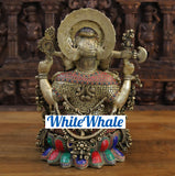 White Whale Brass Flamboyant Ganesha Sitting on a Lotus Pedestal in High Detailed Drapery