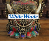 White Whale Brass Flamboyant Ganesha Sitting on a Lotus Pedestal in High Detailed Drapery