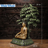 White Whale Brass Brahmi Vriksha Guatama (Lord Buddha Under a Divine Tree) Holding a Bowl of Elixir-Original Handmade