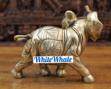 White Whale Leaf Carved Elephant in Glazing Aura Finish