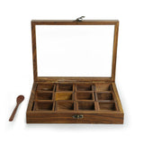 White Whale Spice Box With 12 Containers & Spoon In Sheesham Wood