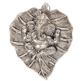 White Whale Lord Ganesh Ganapati The Elephant god Statue Figure on Leaf in Metal Wall Hanging Great Diwali