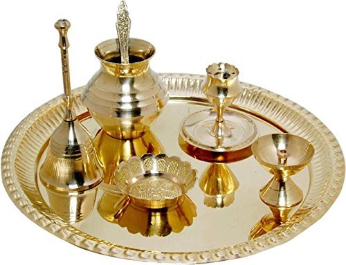 White Whale Indian Special Brass Pooja Thali Set for Pooja Decorative Complete Occasional 10