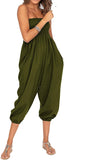 Whitewhale Women's 2 in 1 Hippie Bohemian Elastic Smocked Waist Harem Pants Casual Yoga Pants Jumpsuit
