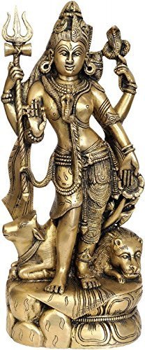 White Whale Brass Hindu God Shiva and Parvati Idol Statue Murti 13.5