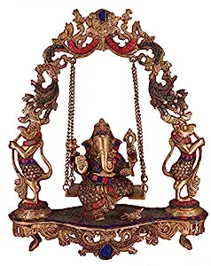 White Whale Brass Lord Ganesha Bhagwan Swing Ganesh Ganpati on Jhoola Jhula with Kirtimukha at Top for Home Décor