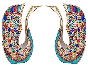 White Whale Brass Peacock Statue Figurine Sculpture for Home Office Decor (Set of-2)