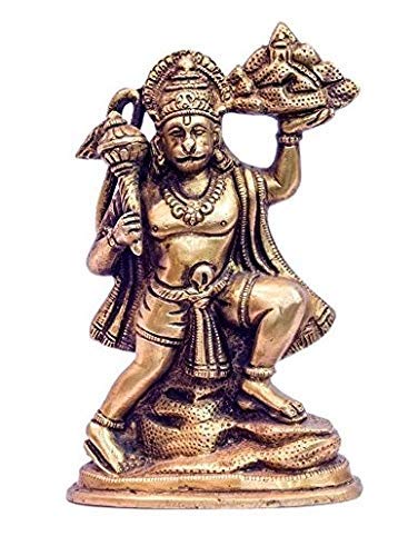 White Whale Brass Hindu God Bajrangbali Bhagwan Hanuman Idol Statue Murti 3.5