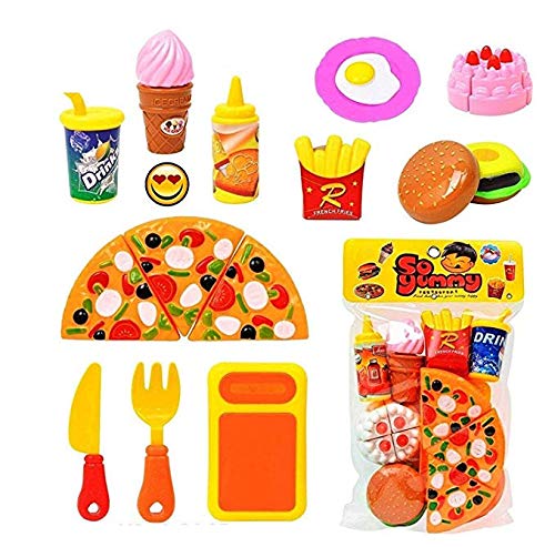 White Whale Realistic Sliceable 7 Pcs Snacks Cutting Play Toy Set, Can Be Cut in 2 Parts, Assorted
