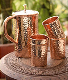 White Whale Hammered Pure Copper Luxury Jug  with glasses, capacity 2100 ml