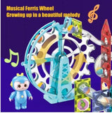 White Whale Light-Music-Electric Magnetic Tiles- Building Blocks for Kids | Light & Musical Ferris Wheel Marble Run | 3D STEAM Toys for Kids | Boys Girls (120 Pieces)