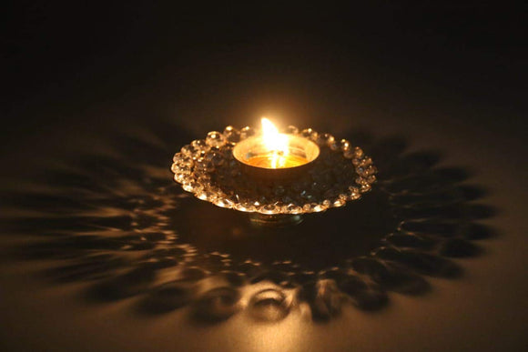 White Whale Brass Crystal Akhand Diya Jyoti Oil Lamp for Home Temple Puja Decor Gifts (Pack of 2)